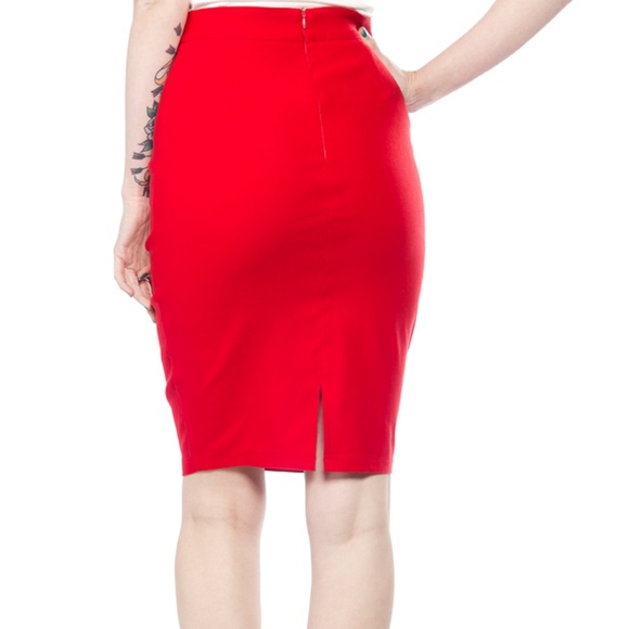 Sourpuss Clothing Red Pencil Skirt - Picture 3 of 5